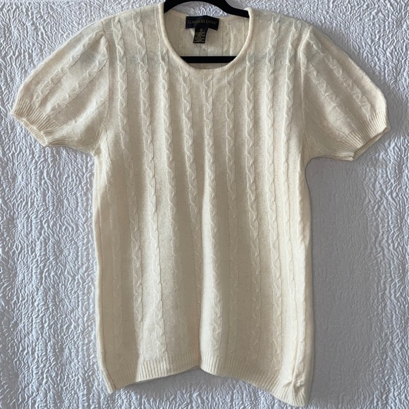 Classiques Entier Lambswool Angora Rabbit Hair Cable Knit Short Sleeve Sweater - Picture 1 of 7